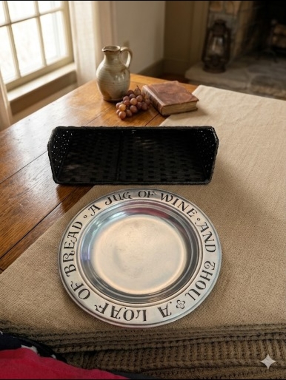 Vintage Wilton Armetale Bread Plate "A Jug of Wine and a Loaf of Bread" Pewter-S